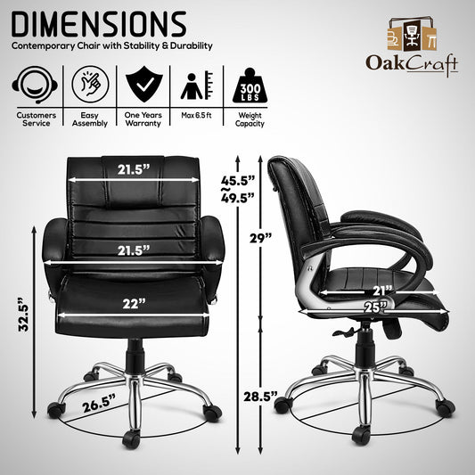 Oakcraft Majesty Medium Back Leatherette Ergonomic Office Chair - Oakcraft