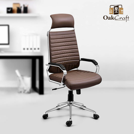 Oakcraft Acier- Made with French Artistry, Unrivaled Ergonomics in the Prime Metal Sleek Leatherette Office Executive Chair - Oakcraft