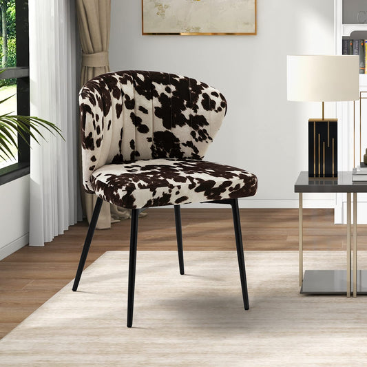 Oakcraft Modern Dining Chairs, Small Cute Armless Accent Chair, Upholstered Side Chair with Black Metal Legs, Tufted Back Vanity Chair for Bedroom/Dining Room/Beauty