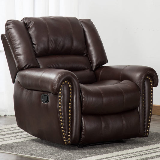 Oakcraft Vintage Leatherette Recliner Chair for Adults, Recliner Home Theater Seating with Lumbar Support, Adjustable Modern Reclining Chair with Padded Seat Backrest for Living Room