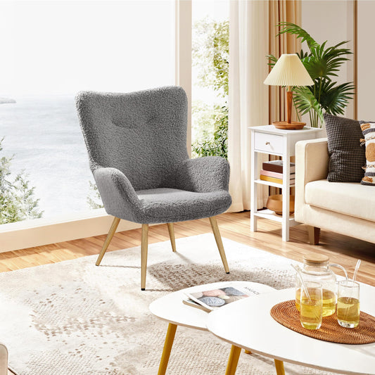 Oakcraft Wingback Chair, Polyester Cover, TV Chair, Armrest Chair, Upholstered Folding Chair, Cocktail Chair, Teddy Plush, Stylish Design,
