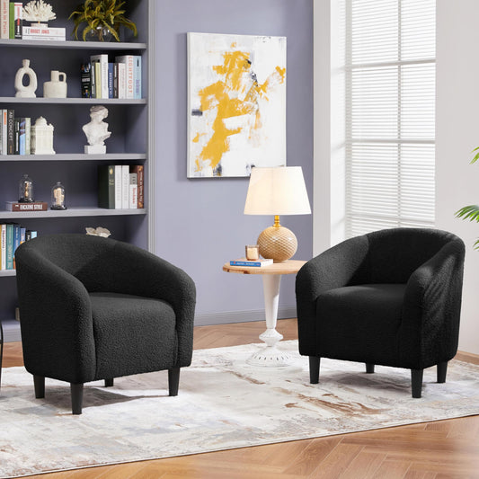Oakcraft Accent Chair Set of 2, Boucle Fabric Club Chair, Furry Sherpa Elegant Siting Chair with Cozy Soft Padded for Living Room Bedroom Reception Room Office,