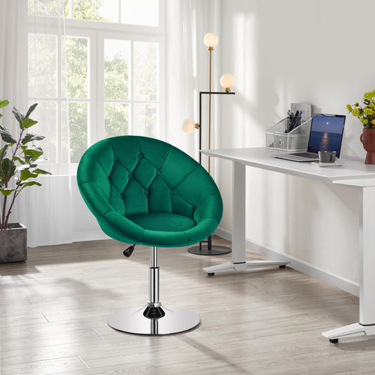 Oakcraft Round Tufted Back Chair Contemporary Height Adjustable, 360° Swivel, Accent Vanity Chair for Living Room, Modern Look, Vanity Chair Makeup Swivel Accent Chair Height Adjustable Round Back Tilt Chair with Chrome Frame for Makeup Room, Living Room