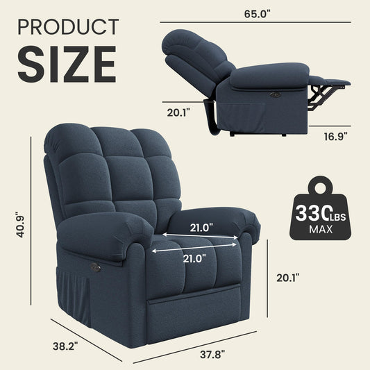 Oakcraft 2025 New Power Recliner Chair for Adults, Adjustable Electric Chair Power Reclining Sofa, USB Port, Ultra-Comfy Teddy Fleece Recliner for Living Room, Tool-Free Setup Single Sofa
