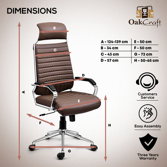 Oakcraft Acier- Made with French Artistry, Unrivaled Ergonomics in the Prime Metal Sleek Leatherette Office Executive Chair - Oakcraft
