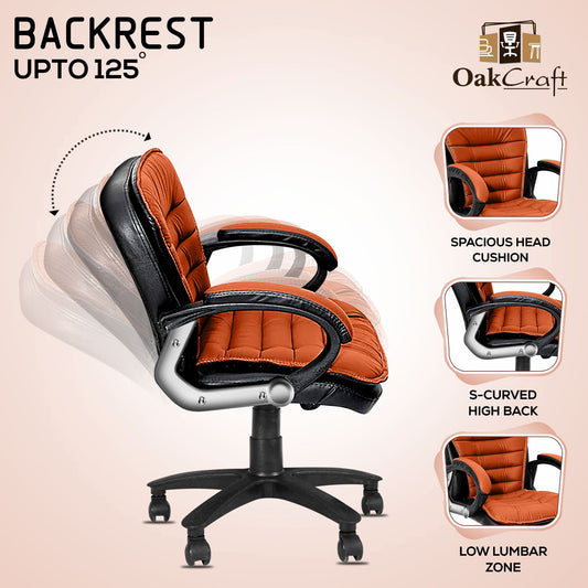 Oakcraft Harmony Medium Back Leatherette Ergonomic Office Chair - Oakcraft