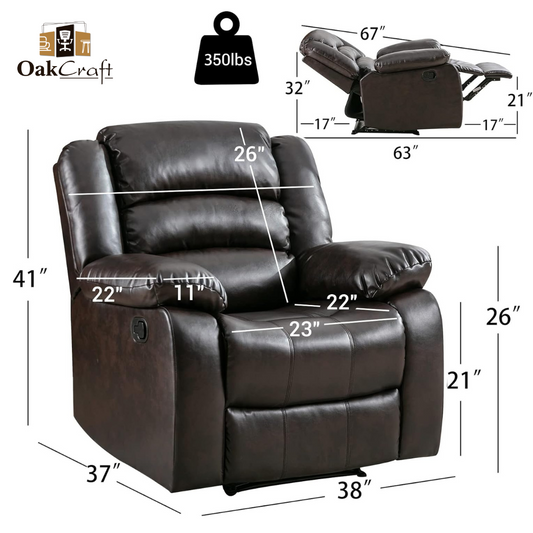 Oakcraft Manual Recliner Chair Sofa with Leatheratte - Oakcraft