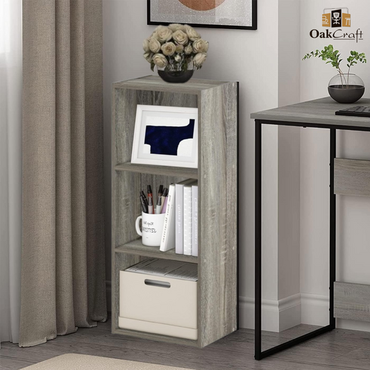 Oakcraft 3 Tier Multipurpose Storage Unit Engineered Wood Open Book Shelf - Oakcraft