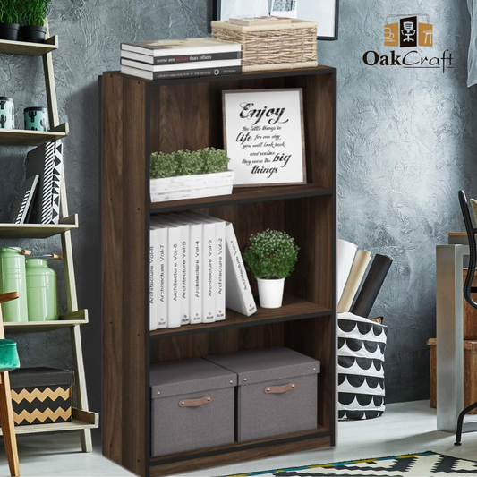 Oakcraft 3 Tier Multipurpose Storage Unit Engineered Wood Open Book Shelf - Oakcraft