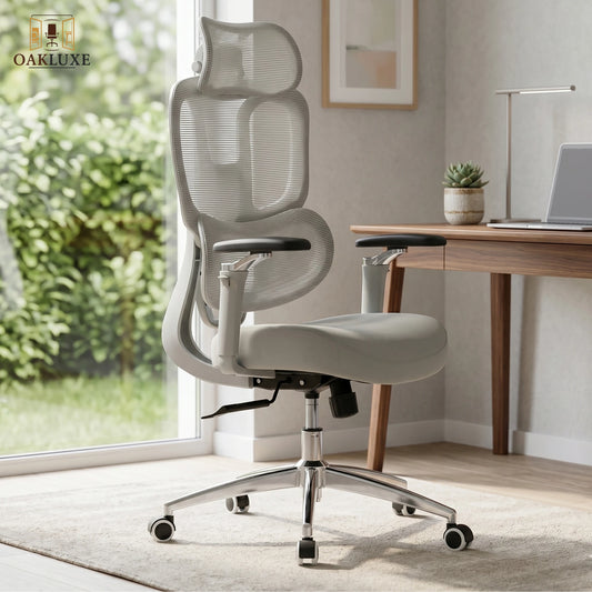 Oakluxe Meridian Ergonomic with 3D Headrest, 5D Armrests & Adjustable Lumbar Support Mesh Office Executive Chair (White, Knock Down)