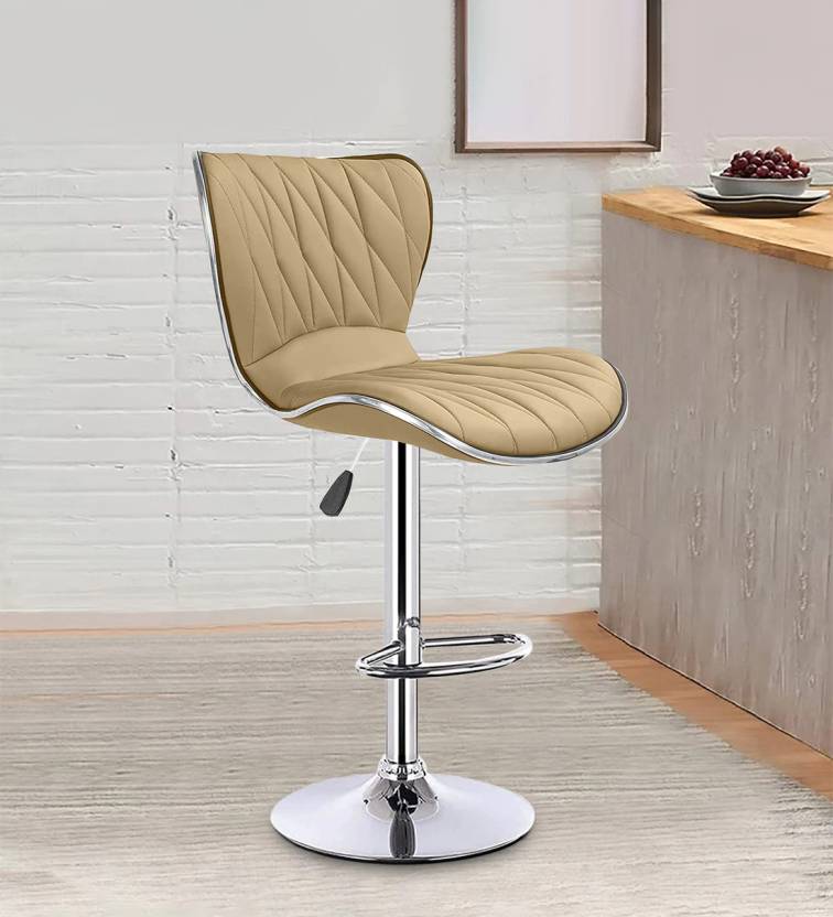 Oakcraft Cushion Upholstery with back, Airlift Adjustable Swivel Solid wood Leatherette Bar Stool