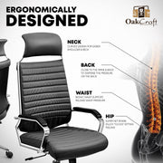 Oakcraft Acier- Made with French Artistry, Unrivaled Ergonomics in the Prime Metal Sleek Leatherette Office Executive Chair - Oakcraft