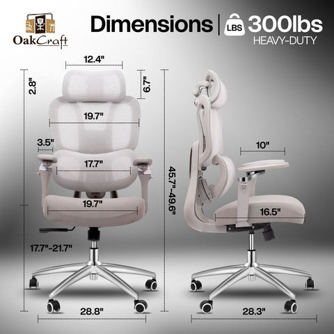 Oakluxe Meridian Ergonomic with 3D Headrest, 5D Armrests & Adjustable Lumbar Support Mesh Office Executive Chair (White, Knock Down)