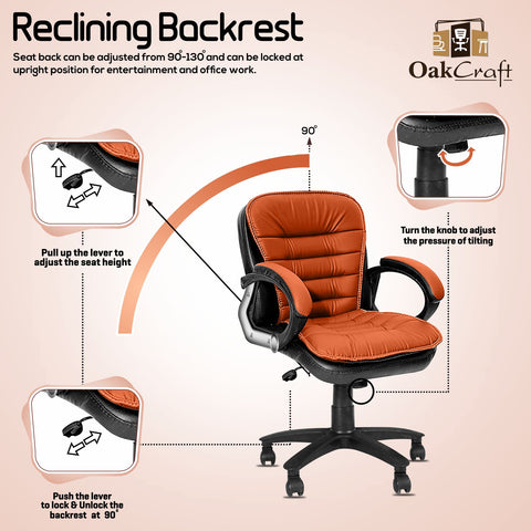 Oakcraft Harmony Medium Back Leatherette Ergonomic Office Chair - Oakcraft