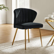 Oakcraft Modern Dining Chairs, Small Cute Armless Accent Chair, Upholstered Side Chair with Black Metal Legs, Tufted Back Vanity Chair for Bedroom/Dining Room/Beauty