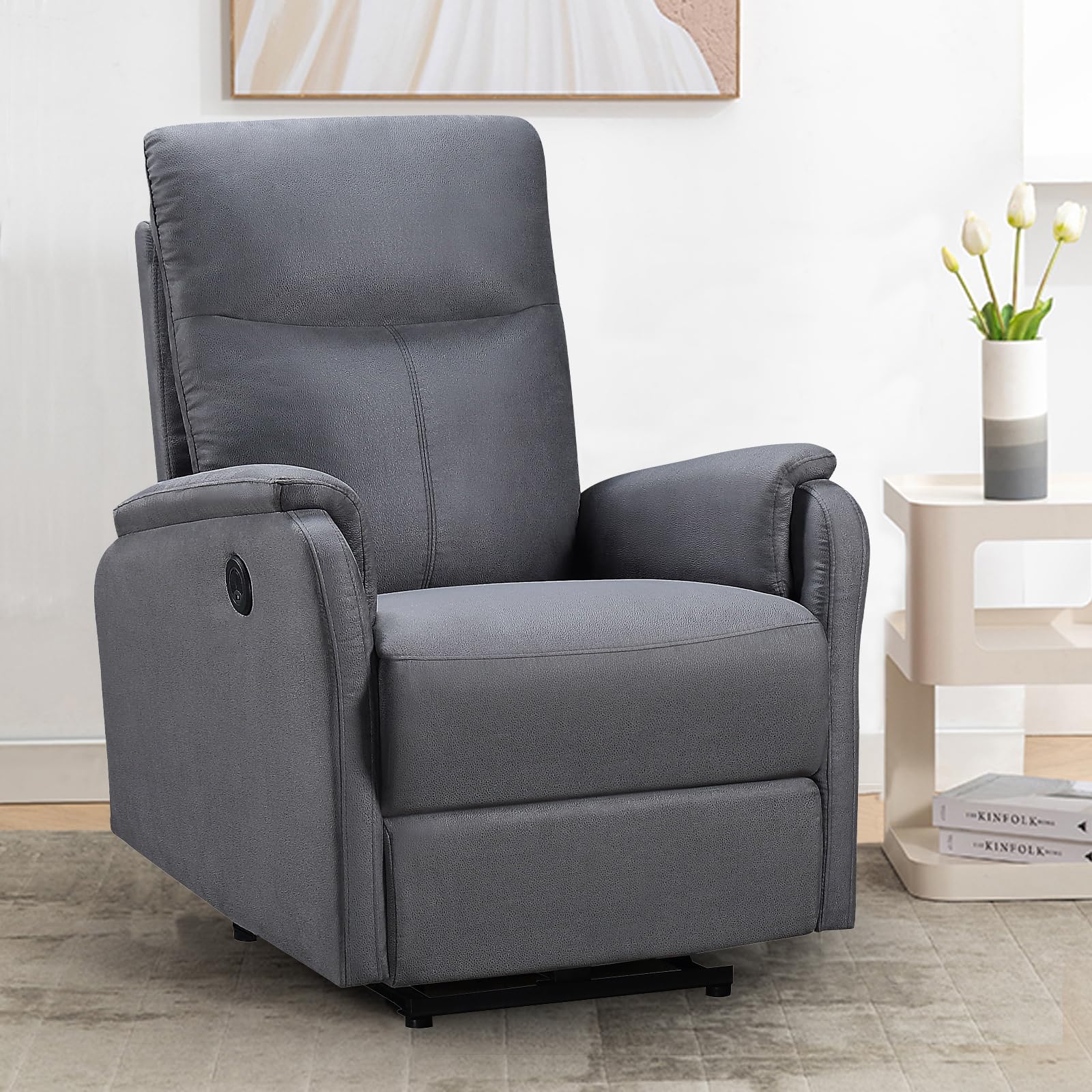 Oakcraft Electric Power Recliner, Breathable Fabric Reclining Chair, USB Ports, Electric Home Theater Seating, Recliners for Small Spaces, Home Living Room Bedroom