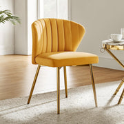 Oakcraft Modern Dining Chairs, Small Cute Armless Accent Chair, Upholstered Side Chair with Black Metal Legs, Tufted Back Vanity Chair for Bedroom/Dining Room/Beauty