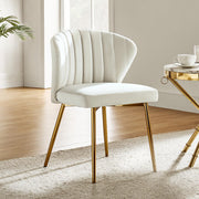 Oakcraft Modern Dining Chairs, Small Cute Armless Accent Chair, Upholstered Side Chair with Black Metal Legs, Tufted Back Vanity Chair for Bedroom/Dining Room/Beauty
