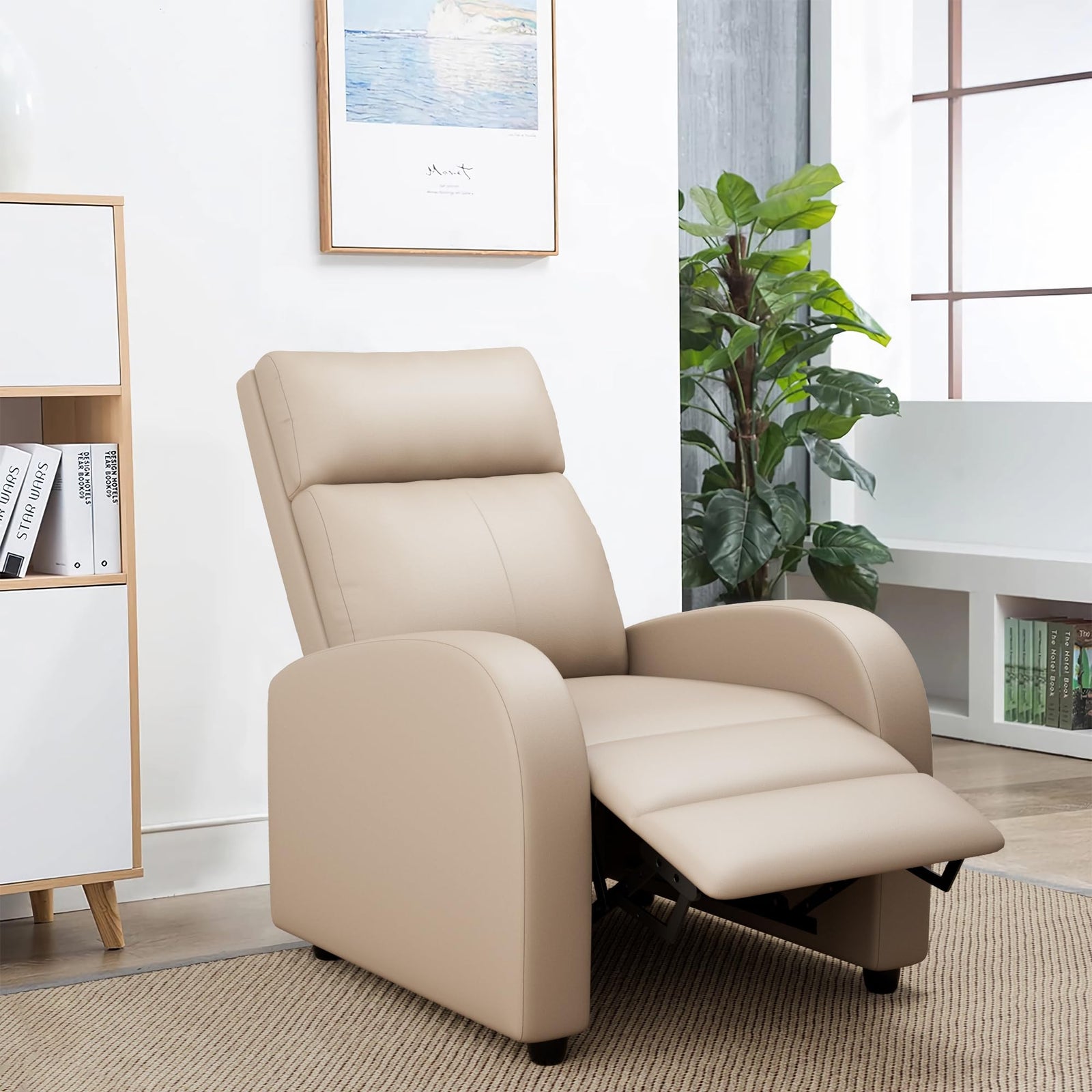Oakcraft Recliner Chair Recliner Sofa Chair Padded Seat Pu Leather Adjustable Reclining Chairs Home Theater Single Modern Living Room Recliners with Thick Seat Cushion and Backrest