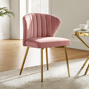 Oakcraft Modern Dining Chairs, Small Cute Armless Accent Chair, Upholstered Side Chair with Black Metal Legs, Tufted Back Vanity Chair for Bedroom/Dining Room/Beauty