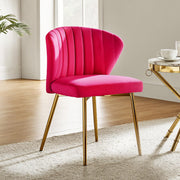 Oakcraft Modern Dining Chairs, Small Cute Armless Accent Chair, Upholstered Side Chair with Black Metal Legs, Tufted Back Vanity Chair for Bedroom/Dining Room/Beauty