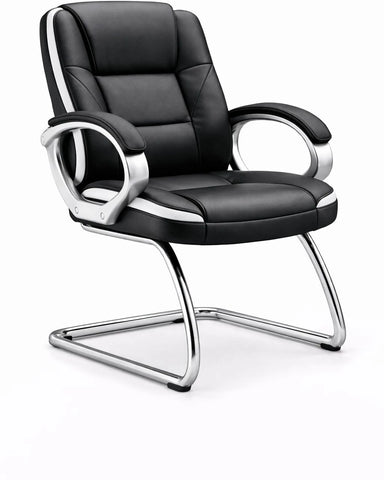 OAKCRAFT Medium Back Leatherette Visitor Chair with Armrests & Metal Base (White & Black)