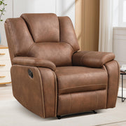 Oakcraft Manual Recliner Chair with Padded Headrest and Armrest, Overstuffed Reclining Chairs Comfy Faux Leather Recliners Single Sofa for Living Room
