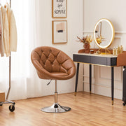 Oakcraft Round Tufted Back Chair Contemporary Height Adjustable, 360° Swivel, Accent Vanity Chair for Living Room, Modern Look, Vanity Chair Makeup Swivel Accent Chair Height Adjustable Round Back Tilt Chair with Chrome Frame for Makeup Room, Living Room