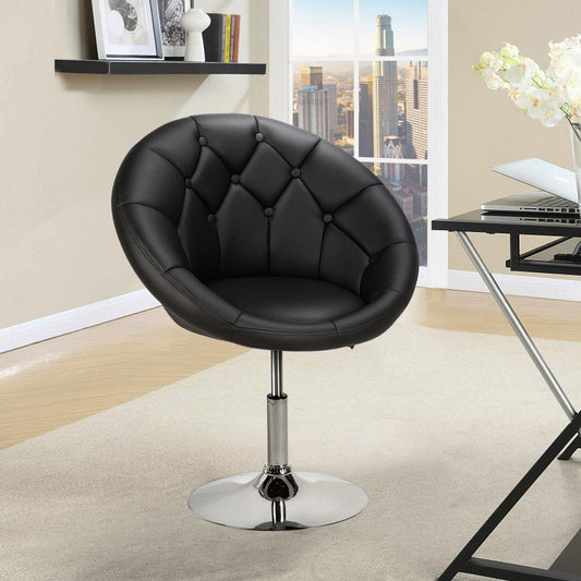 Oakcraft Round Tufted Back Chair Contemporary Height Adjustable, 360° Swivel, Accent Vanity Chair for Living Room, Modern Look, Vanity Chair Makeup Swivel Accent Chair Height Adjustable Round Back Tilt Chair with Chrome Frame for Makeup Room, Living Room
