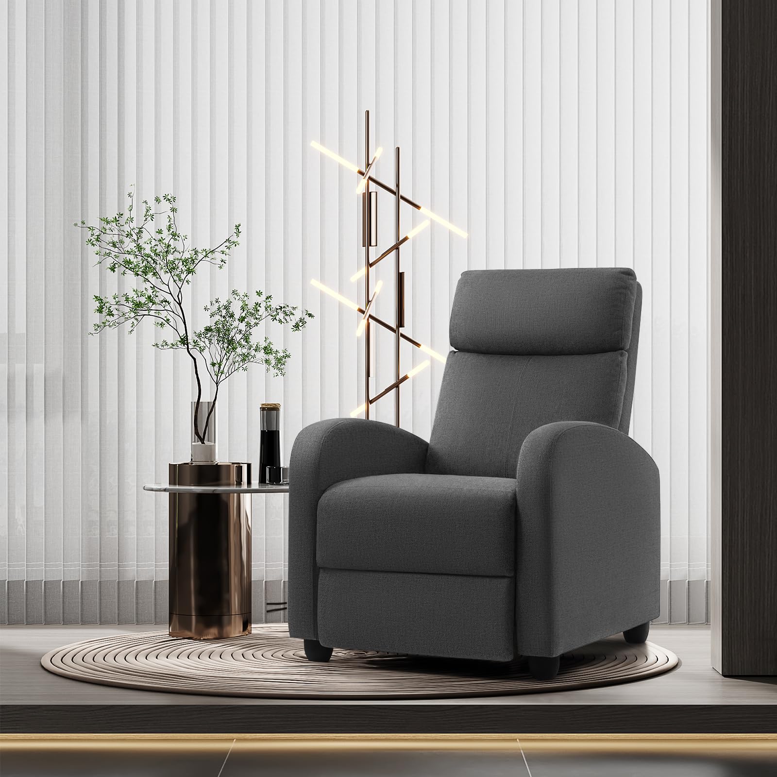 Oakcraft Recliner Chair Adjustable Home Theater Single Fabric Recliner Sofa Furniture with Thick Seat Cushion and Backrest Modern Living Room Recliners OMR-308 Modern Aurora Grey