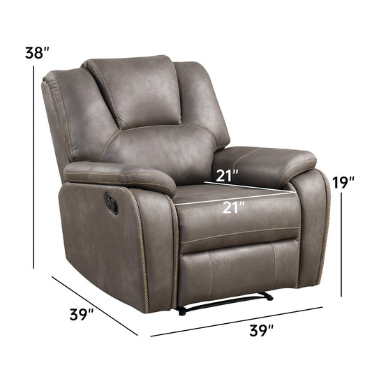Oakcraft Manual Recliner Chair with Padded Headrest and Armrest, Overstuffed Reclining Chairs Comfy Faux Leather Recliners Single Sofa for Living Room