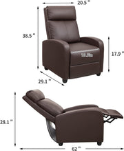 Oakcraft Recliner Chair Recliner Sofa Chair Padded Seat Pu Leather Adjustable Reclining Chairs Home Theater Single Modern Living Room Recliners with Thick Seat Cushion and Backrest