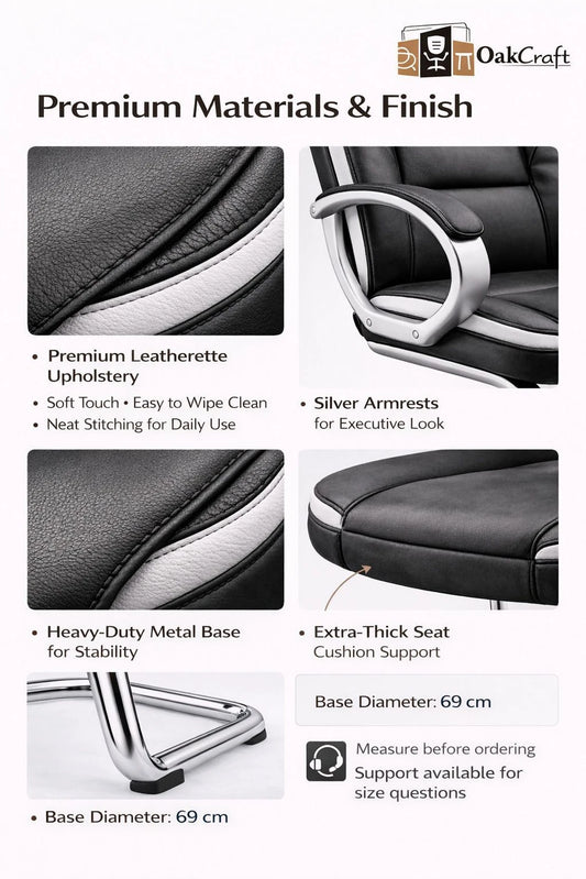 OAKCRAFT Medium Back Leatherette Visitor Chair with Armrests & Metal Base (White & Black)