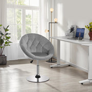 Oakcraft Round Tufted Back Chair Contemporary Height Adjustable, 360° Swivel, Accent Vanity Chair for Living Room, Modern Look, Vanity Chair Makeup Swivel Accent Chair Height Adjustable Round Back Tilt Chair with Chrome Frame for Makeup Room, Living Room