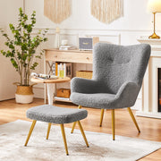 Oakcraft Wingback Chair, Polyester Cover, TV Chair, Armrest Chair, Upholstered Folding Chair, Cocktail Chair, Teddy Plush, Stylish Design,