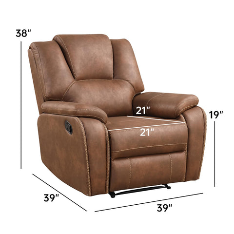 Oakcraft Manual Recliner Chair with Padded Headrest and Armrest, Overstuffed Reclining Chairs Comfy Faux Leather Recliners Single Sofa for Living Room