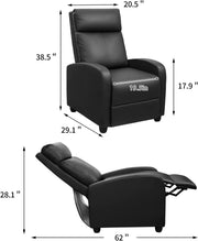 Oakcraft Recliner Chair Recliner Sofa Chair Padded Seat Pu Leather Adjustable Reclining Chairs Home Theater Single Modern Living Room Recliners with Thick Seat Cushion and Backrest