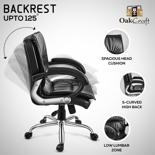 Oakcraft Renown Medium Back Leatherette Ergonomic Office Chair - Oakcraft