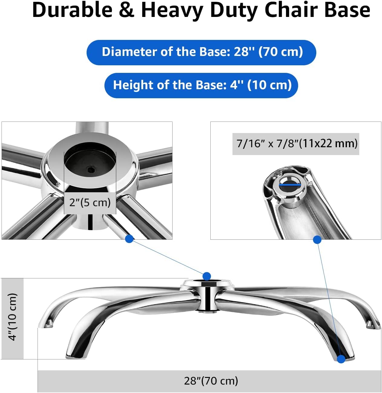 Oakcraft Office Chair Base Replacement, 26 Inch Heavy Duty Metal Leg, Reinforced to Repair Swivel Gaming Chair Bottom Part Universal Pin Caster and
