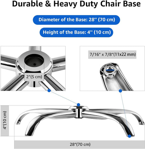 Oakcraft Office Chair Base Replacement, 26 Inch Heavy Duty Metal Leg, Reinforced to Repair Swivel Gaming Chair Bottom Part | Universal Pin Caster and Gas Cylinder Size (Silver)