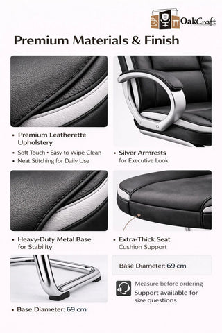 OAKCRAFT Medium Back Leatherette Visitor Chair with Armrests & Metal Base (White & Black)