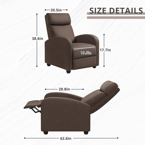 Oakcraft Recliner Chair Adjustable Home Theater Single Fabric Recliner Sofa Furniture with Thick Seat Cushion and Backrest Modern Living Room Recliners OMR-308 Modern Aurora Grey