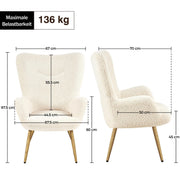 Oakcraft Wingback Chair, Polyester Cover, TV Chair, Armrest Chair, Upholstered Folding Chair, Cocktail Chair, Teddy Plush, Stylish Design,