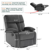 Oakcraft Recliner Chair for Adults, Massage Fabric Small Recliner Home Theater Seating with Lumbar Support, Adjustable Modern Reclining Chair with Padded Seat Backrest for Living Room