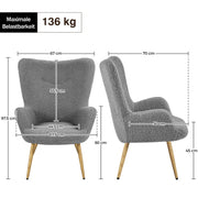 Oakcraft Wingback Chair, Polyester Cover, TV Chair, Armrest Chair, Upholstered Folding Chair, Cocktail Chair, Teddy Plush, Stylish Design,