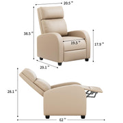 Oakcraft Recliner Chair Recliner Sofa Chair Padded Seat Pu Leather Adjustable Reclining Chairs Home Theater Single Modern Living Room Recliners with Thick Seat Cushion and Backrest