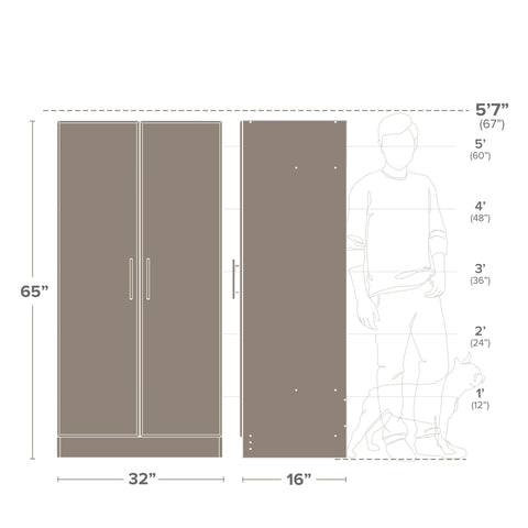 Oakcraft Elite 32" Storage Cabinet, Drifted Gray Storage Cabinet, Bathroom Cabinet, Pantry Cabinet with 3 Shelves 16" D x 32" W x 65" H,