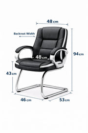 Dimension diagram of the OAKCRAFT medium back visitor chair in centimetres