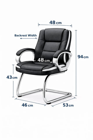 OAKCRAFT Medium Back Leatherette Visitor Chair with Armrests & Metal Base (White & Black)