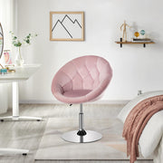 Oakcraft Round Tufted Back Chair Contemporary Height Adjustable, 360° Swivel, Accent Vanity Chair for Living Room, Modern Look, Vanity Chair Makeup Swivel Accent Chair Height Adjustable Round Back Tilt Chair with Chrome Frame for Makeup Room, Living Room